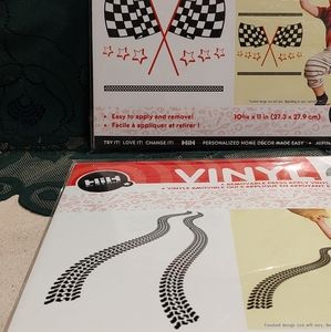 Hip In a Hurry Removable Wall PressVinyl Tiresand vinyl Racing FlagsLot of 2